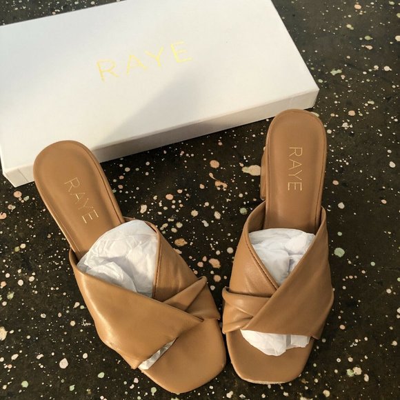 RAYE Tabby Heels Tan Brown Leather Slides Revolve 6 $158